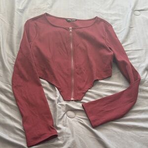 Burgundy Zipper Front Crop Top